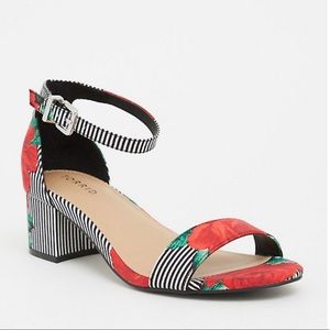 Striped Floral Block Heel